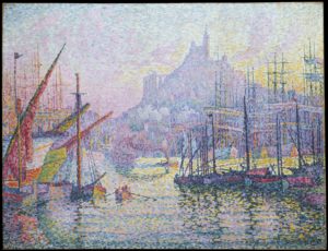 Painting by Paul Signac of Our Lady of the Guard from across the bay in Marseilles, France