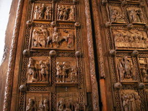 The ancient wooden doors from the early church- St. Mary's of the Capitol. (made around 1050)