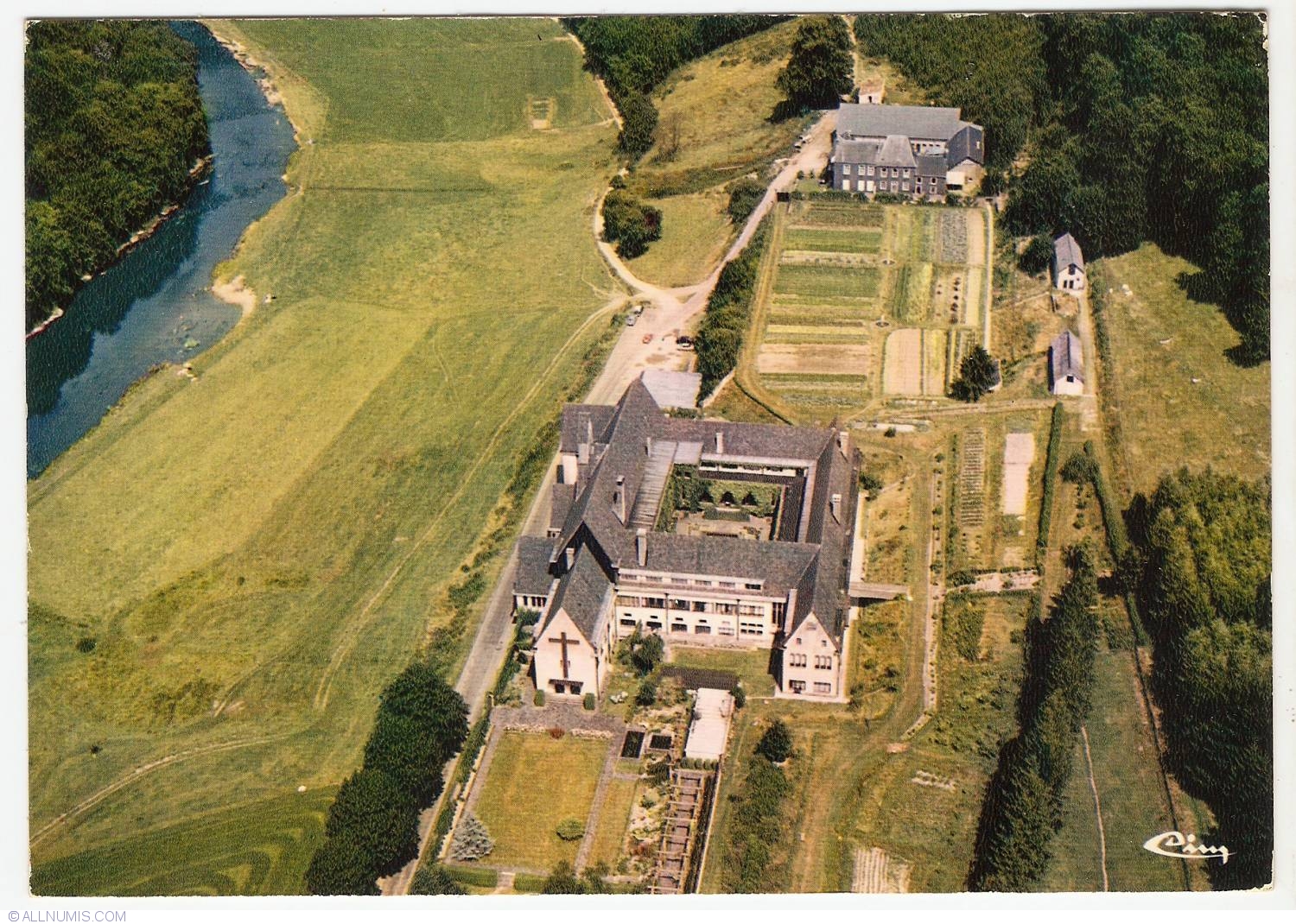 Aerial view of Cistercian Abbey build in 1935 near the ruins