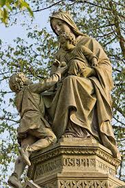 A dramatic image in this statue of St Herman Joseph reaching up to try to give the Madonna an apple to thank her for his shoes.