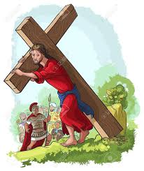 Contemporary color image of Jesus as he carries his cross