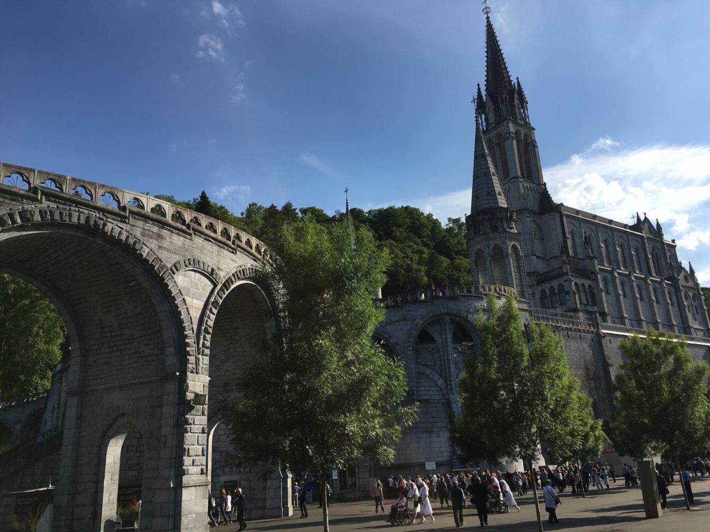 Photo of Our Lady of Lourdes Sanctuary in Lourdes, France taken in May 2017.