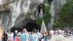 Our Lady at Lourdes, FR. Wider view. Services are held here for pilgrams