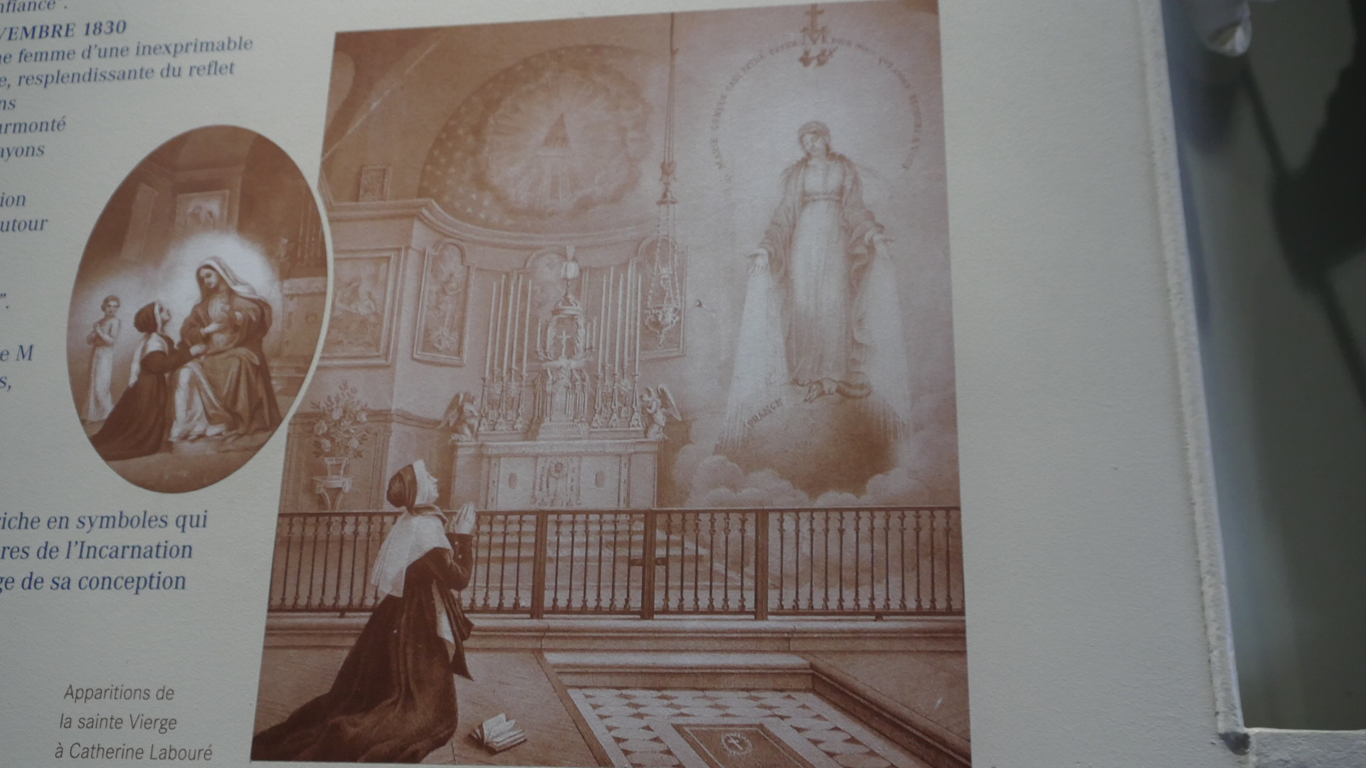 Poster at Rue du Bac where the Virgin Mary appeared to Catherine LaBouré