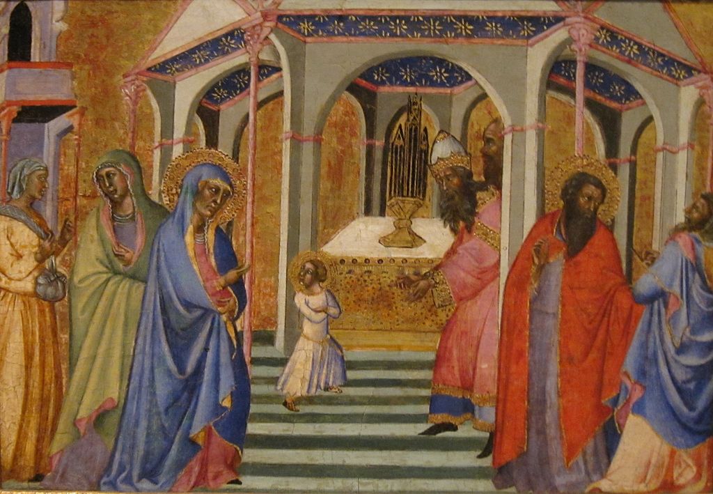 Painting by Fredi diBartolo of maiden Mary on the steps of the temple