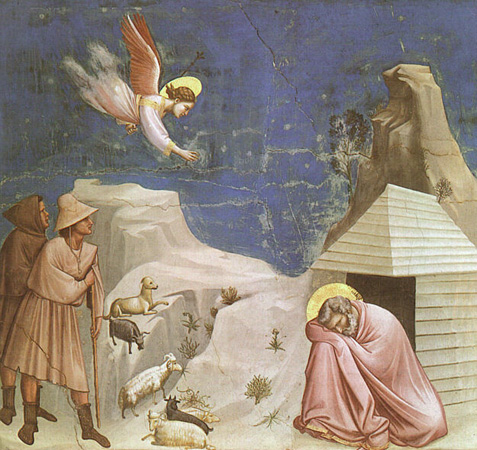 Image of The Archangel Gabriel visiting Joachim in the mountains