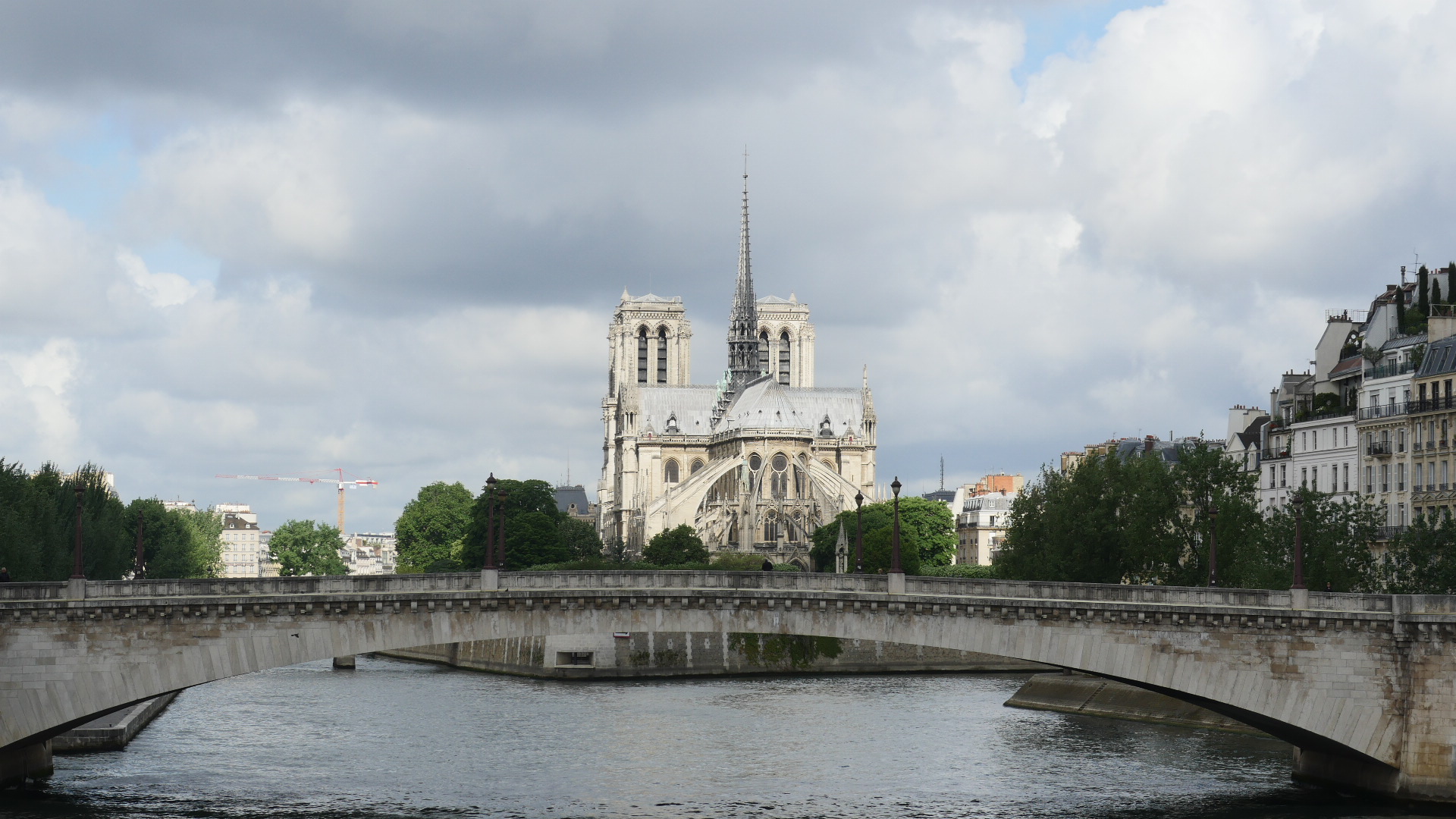 Wide Shot; South-East view of Notre-Dame Cathedral (taken May 2017)