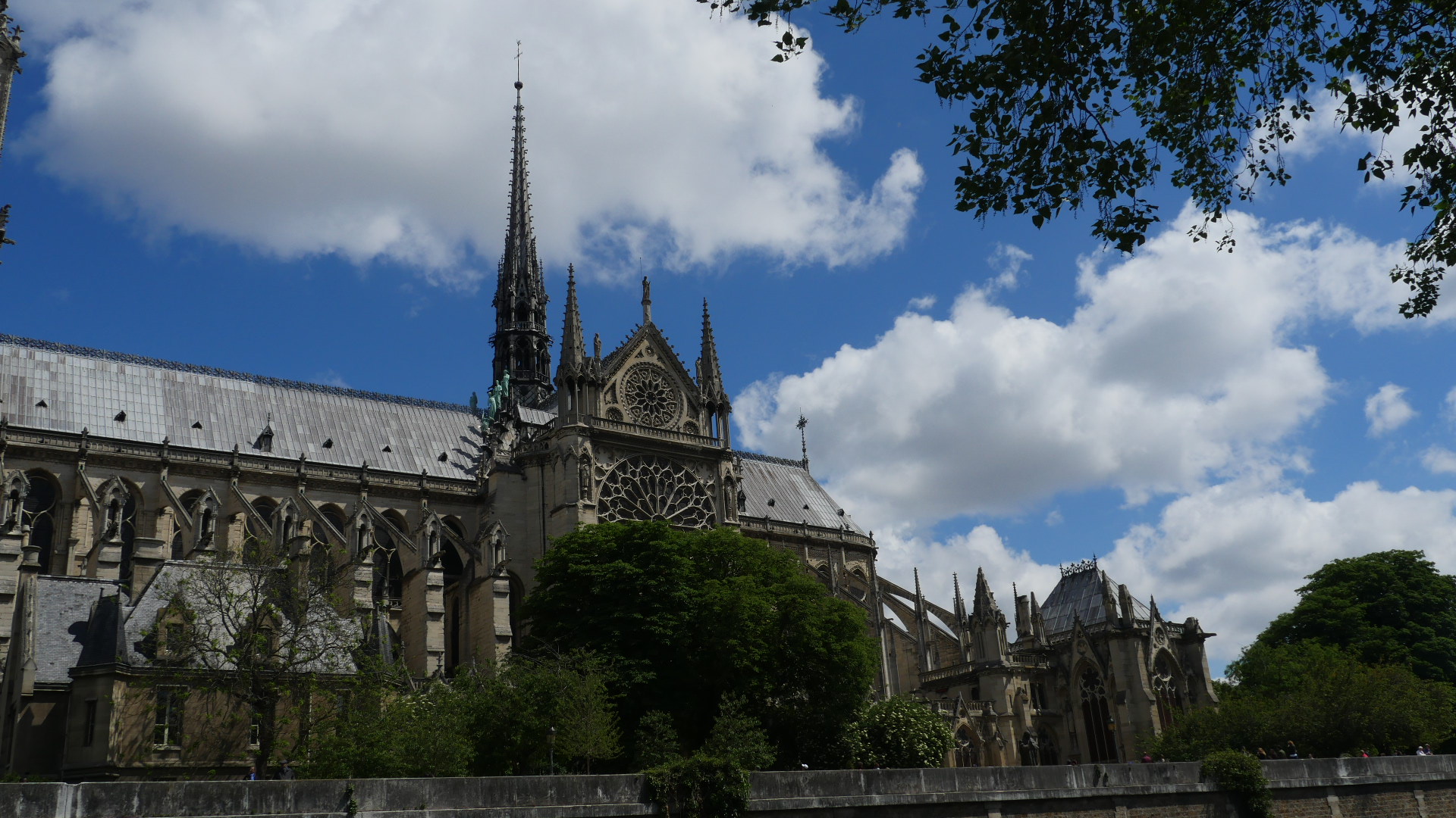 Notre-Dame Cathedral (from West POV) photo taken 5/17 (destroyed roof area)