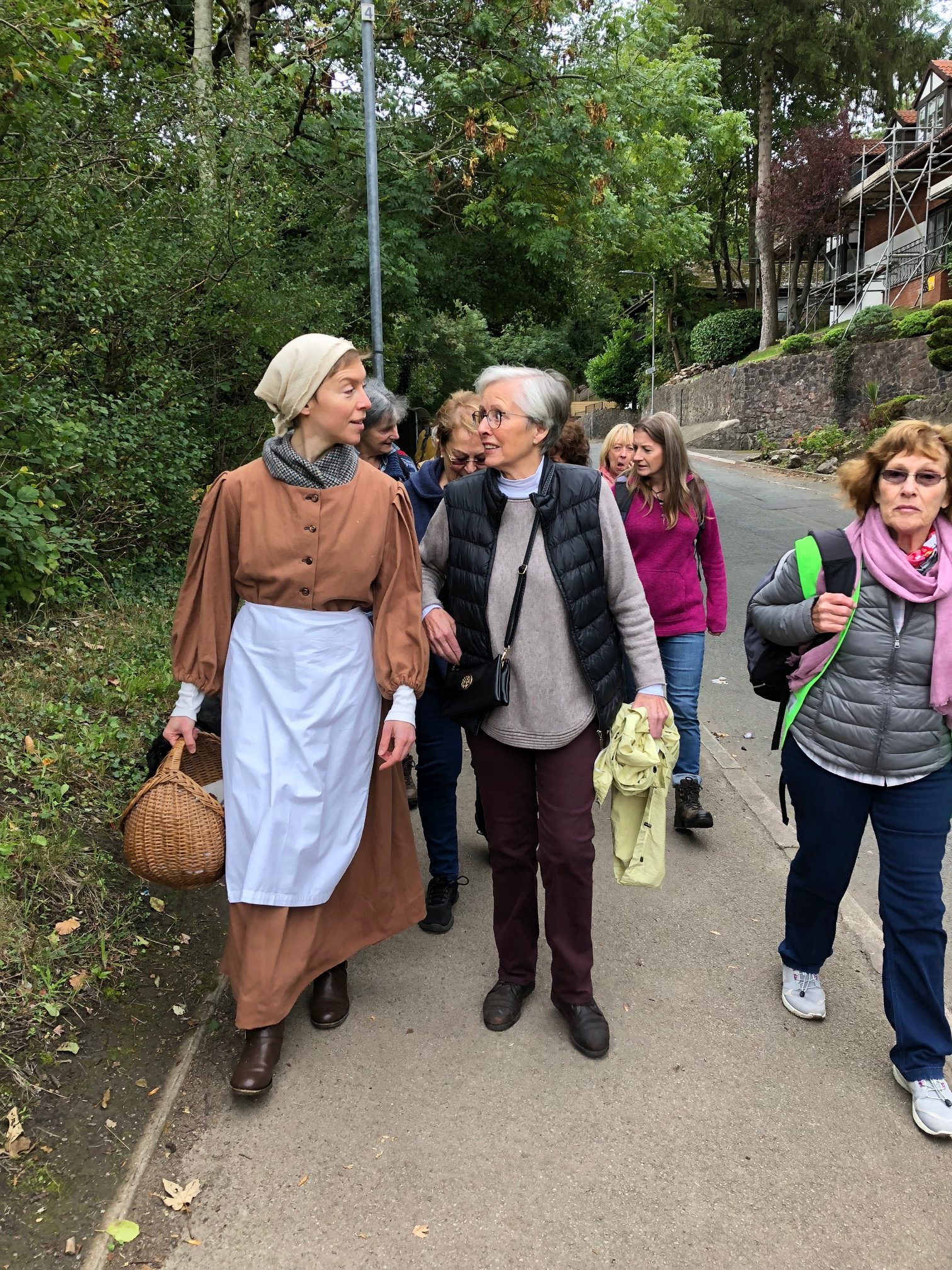 Photo of people walking on the Pilgrimage Way includes "Claire" discusses (in the linked video) why she dresses as a medieval pilgrim and supports Penrhys Pilgrimage Way