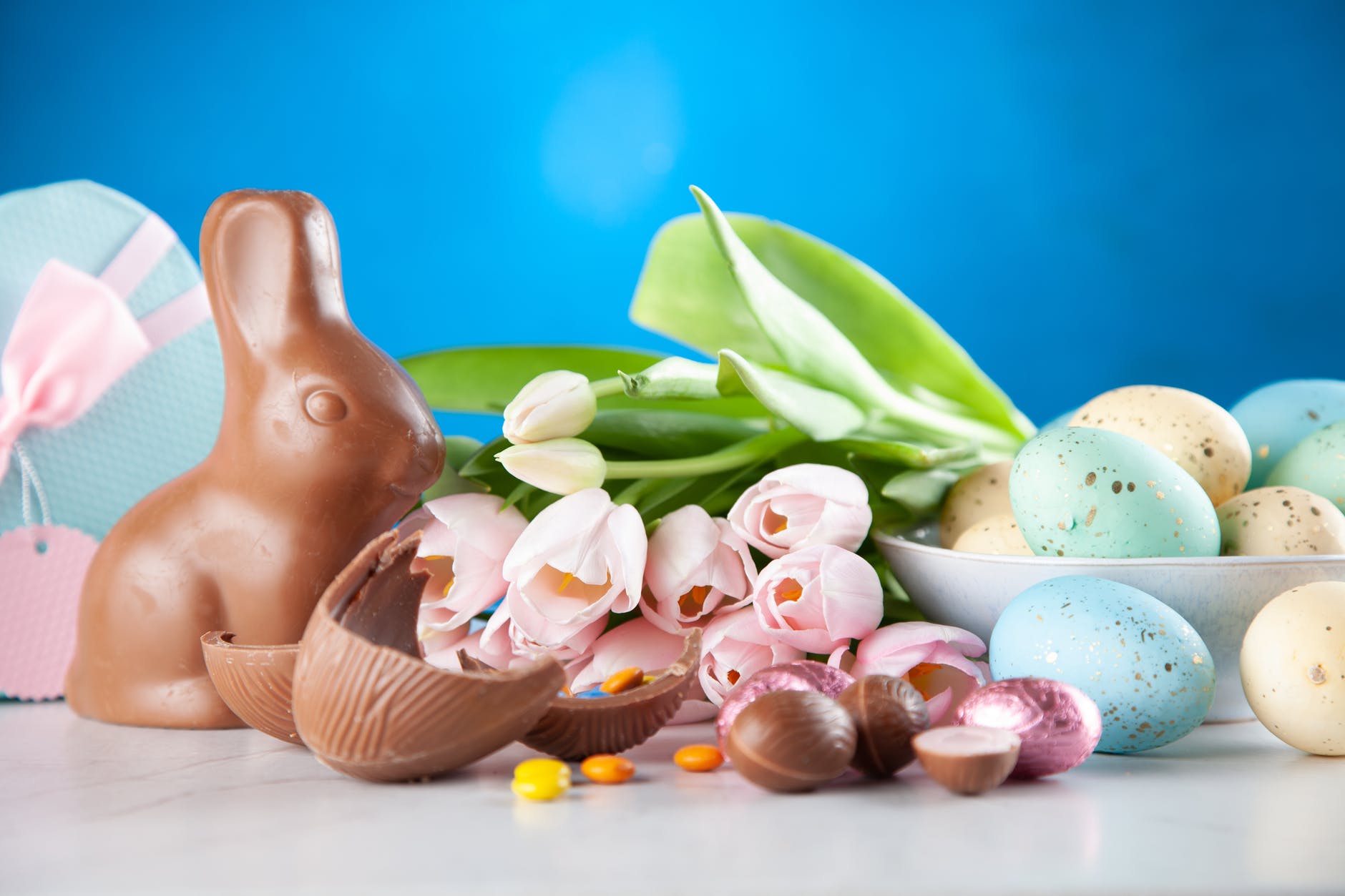 Chocolate Easter Bunny and real Easter eggs