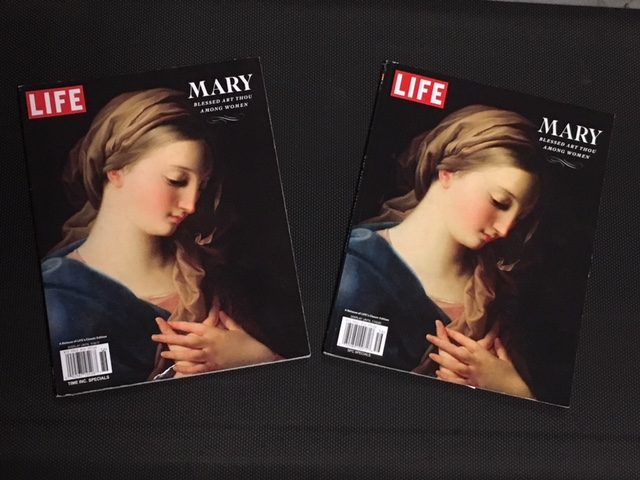 Photos of both covers, 2017 and 2020 Life Magazine re-issue of art and stories of The Virgin Mary.