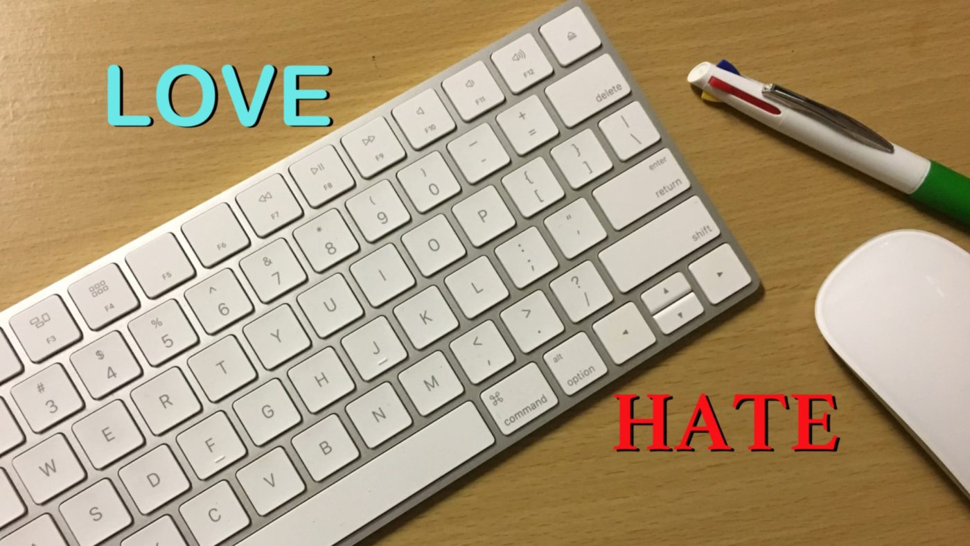 A keyboard with the words Love and Hate