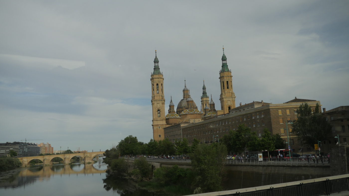 Photo includes the Cathedral on the Elba River, the place where Our Lady of Pilar is housed in this Cathedral, that was bombed during the Spanish Revolution
