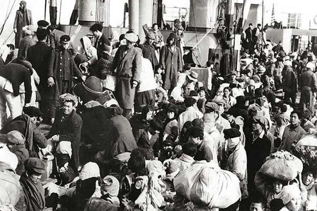 Photo of the Korean Refugees aboard the SS Meredith Victory (US Navy)