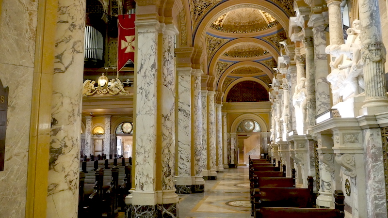 Interior of one side of the Basilica with marble columns