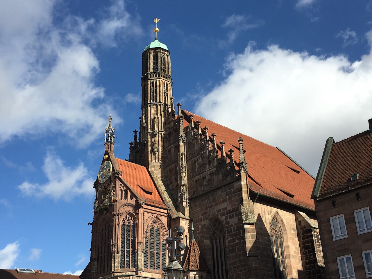 Side view of the church "Church of Our Lady," Nuremberg, Germany
