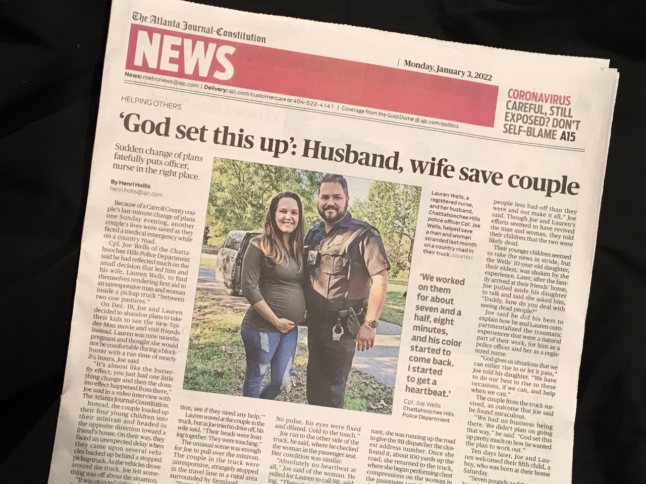Newspaper (AJC) clipping about couple who save 2 lives