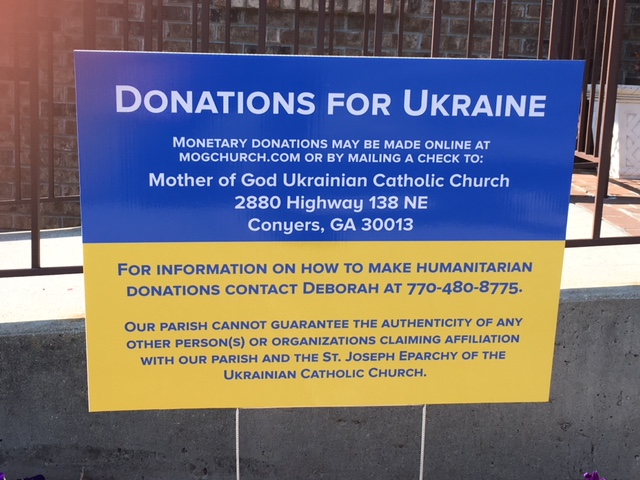 Poster for donations for Ukraine 770-480-8775